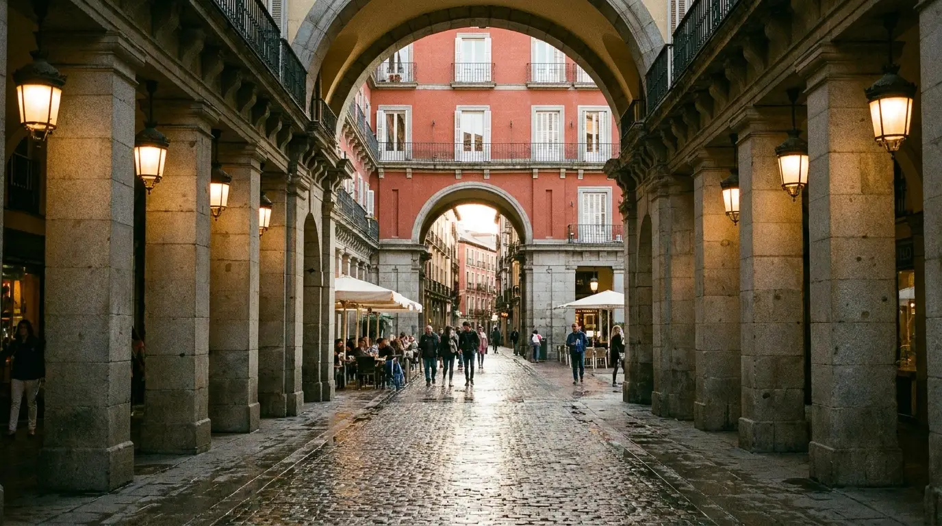 Soportales y Arco de Cuchilleros en la Plaza Mayor de Madrid