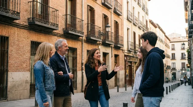Guía explicando a un grupo reducido durante un tour privado por Madrid