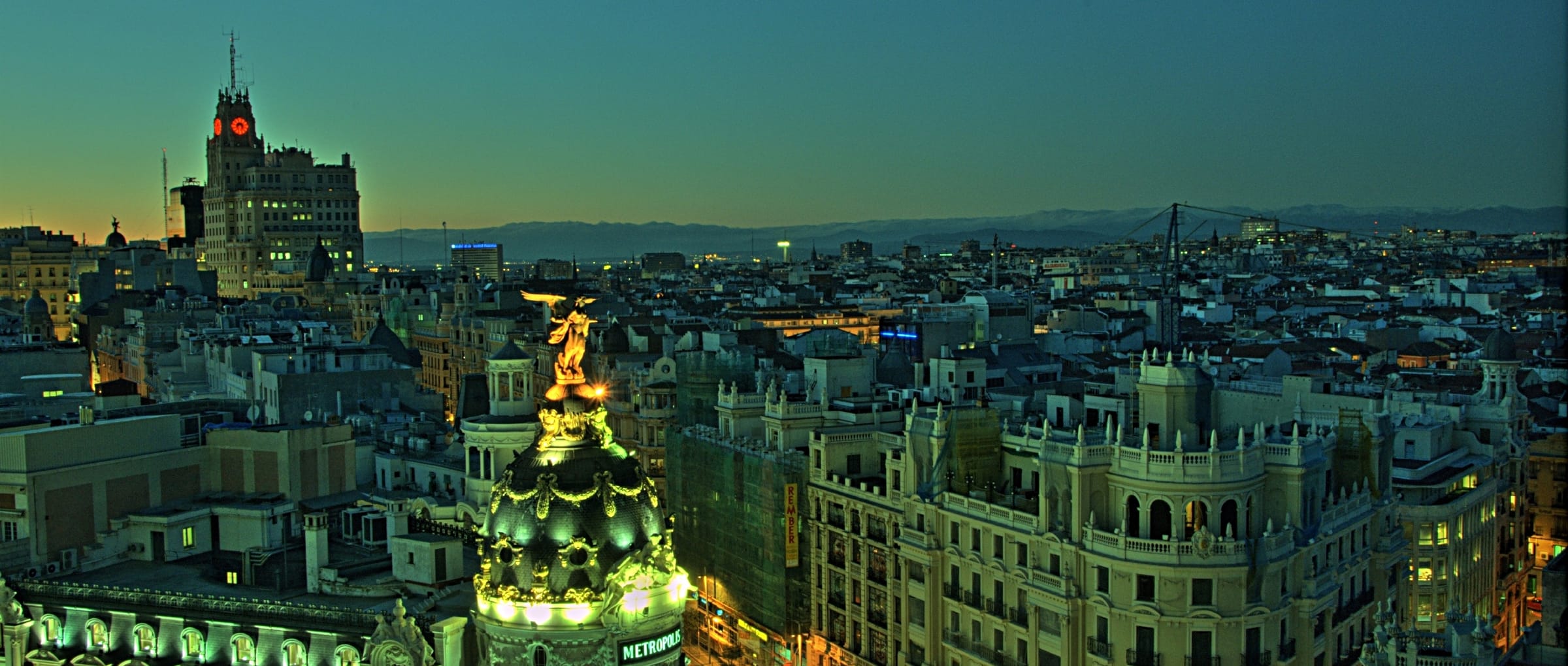 Vista del centro de Madrid desde el Circulo de Bellas Artes al atardecer